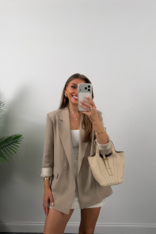 Massi %100 Pamuklu Yazlık Blazer Ceket Taş