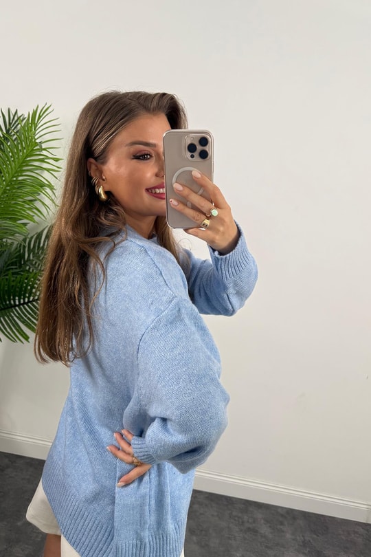 Massi Model Bisiklet Yaka Basic Yumoş Kazak Tatlı Mavi