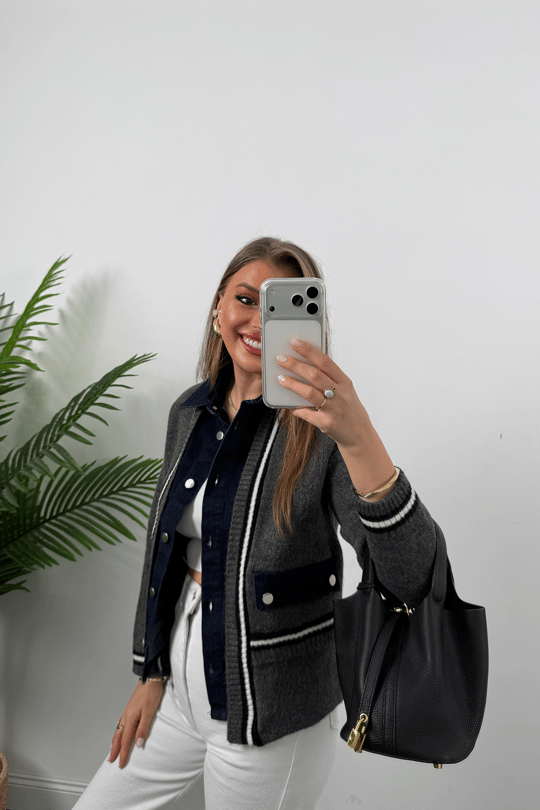 Massi model Jean Detaylı Triko Ceket Antrasit