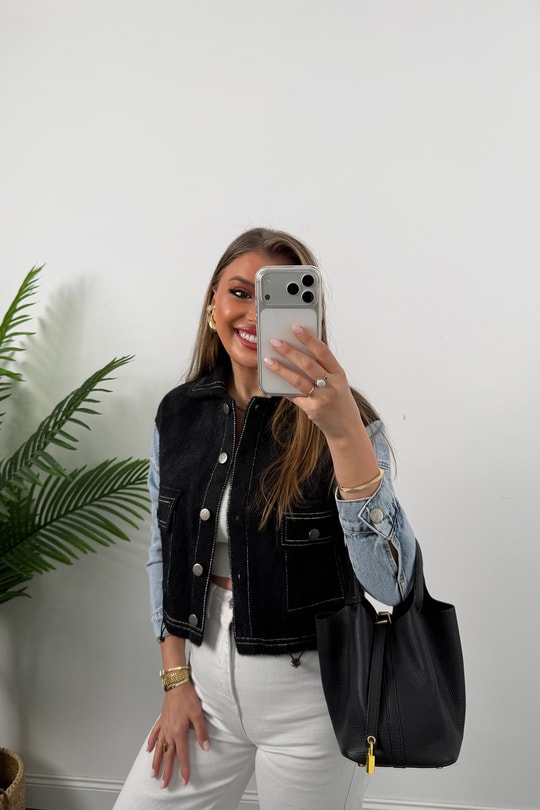 Massi Model Kolu Jean Yumoş Triko Ceket Siyah