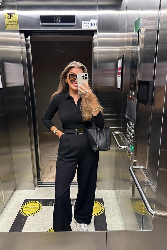 Massi Model Lüx Kalite Polo Yaka İnce Triko Bluz Siyah