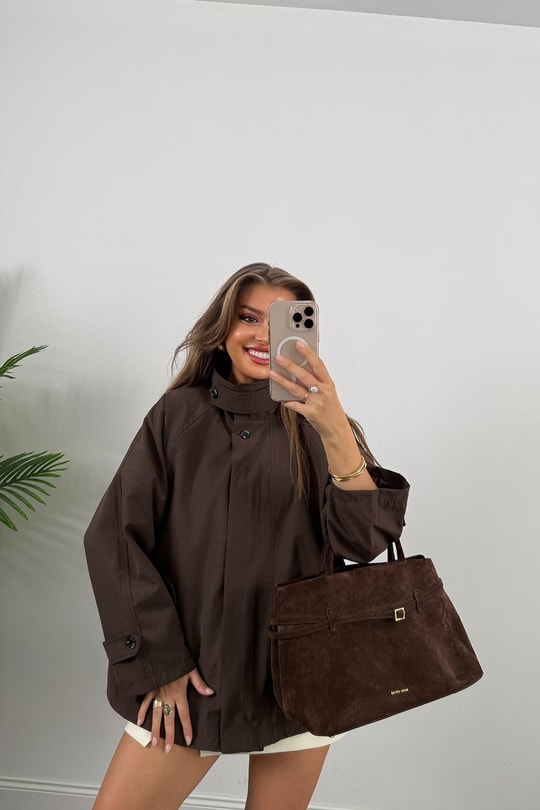 Massi Model Lüx Kalite Yakası Kemerli Parka Trençkot Acı Kahve