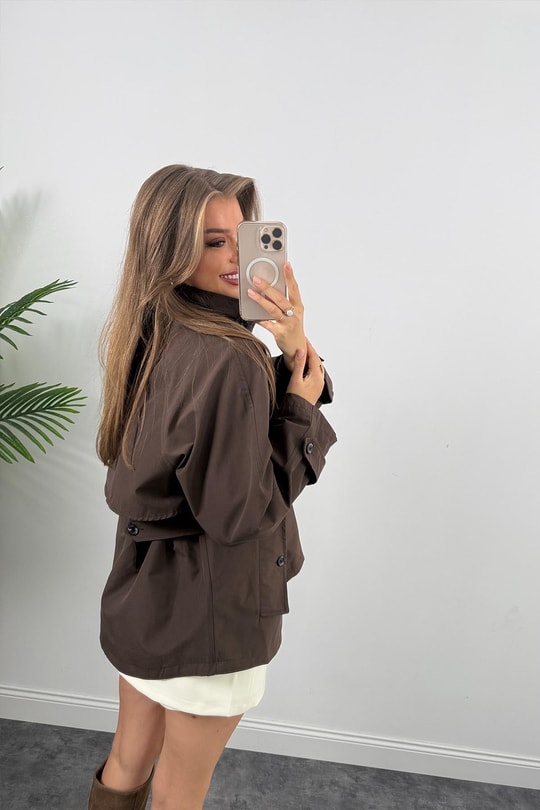 Massi Model Lüx Kalite Yakası Kemerli Parka Trençkot Acı Kahve