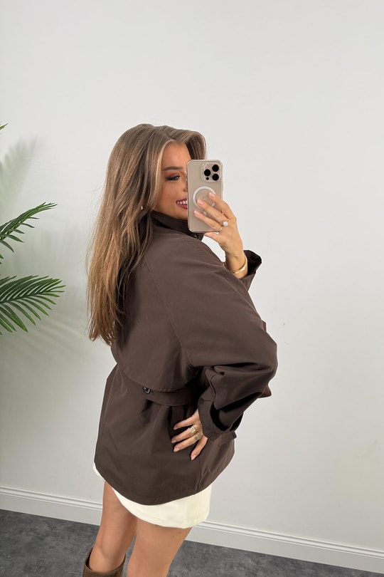 Massi Model Lüx Kalite Yakası Kemerli Parka Trençkot Acı Kahve