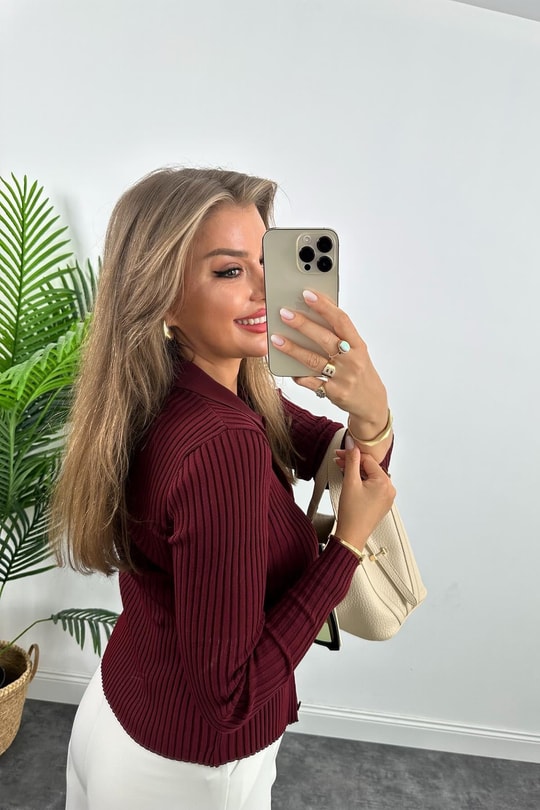 Massi Model Polo Yaka Tam Boy Düğmeli Elit Triko Bordo