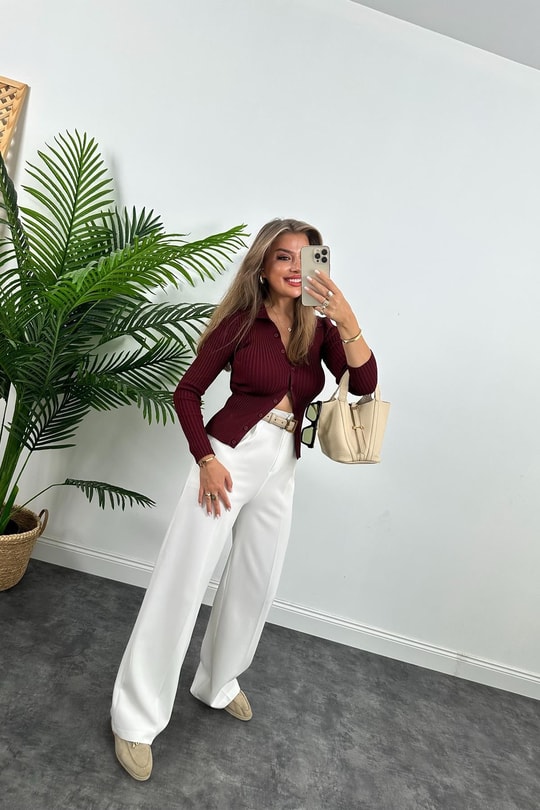 Massi Model Polo Yaka Tam Boy Düğmeli Elit Triko Bordo