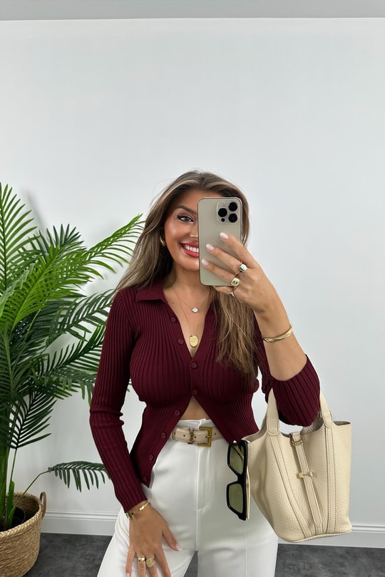 Massi Model Polo Yaka Tam Boy Düğmeli Elit Triko Bordo