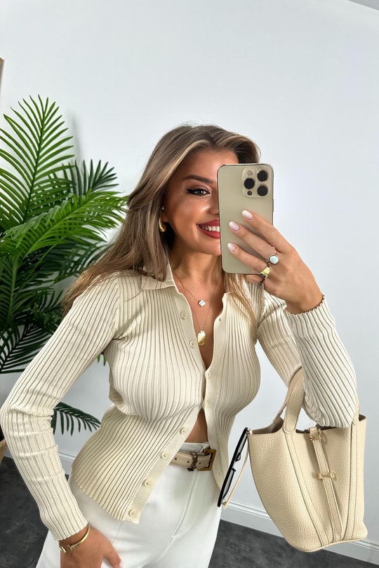 Massi Model Polo Yaka Tam Boy Düğmeli Elit Triko Taş