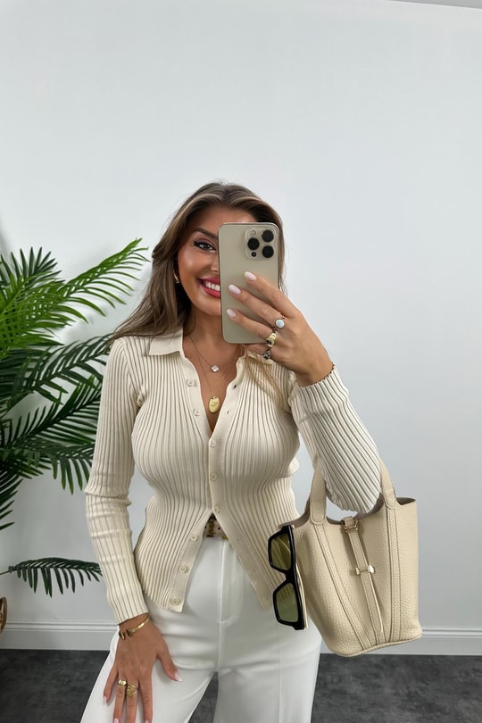Massi Model Polo Yaka Tam Boy Düğmeli Elit Triko Taş