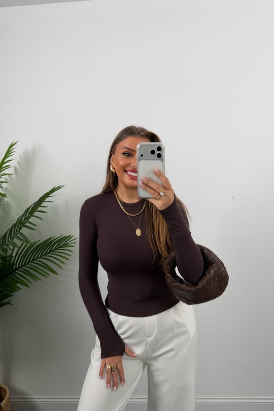 Massi Model Tam Pamuklu Soft Touch Likralı Basic Body Acı Kahve