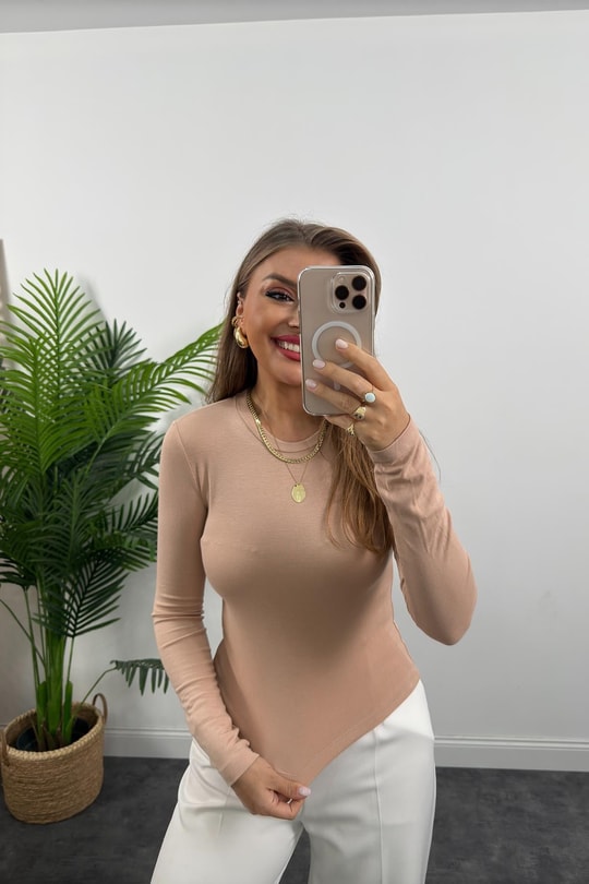 Massi Model Tam Pamuklu Soft Touch Likralı Basic Body Bej