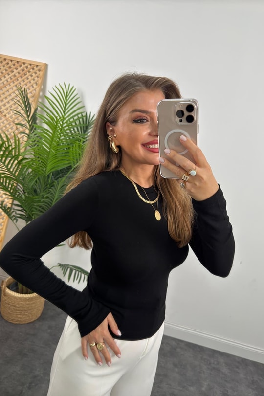 Massi Model Tam Pamuklu Soft Touch Likralı Basic Body Siyah