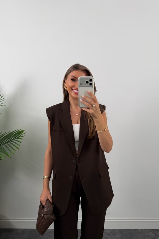 Massi Model Yelek Pantolon Takım Kahverengi
