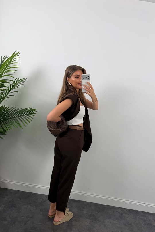 Massi Model Yelek Pantolon Takım Kahverengi
