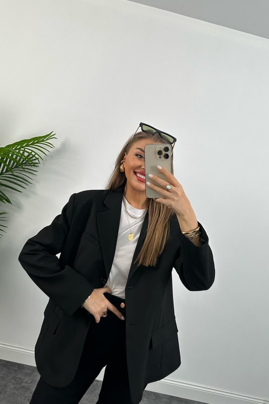 Massimo Kumaş Premium Kalite Pintarest Blazer Bf Ceket Siyah