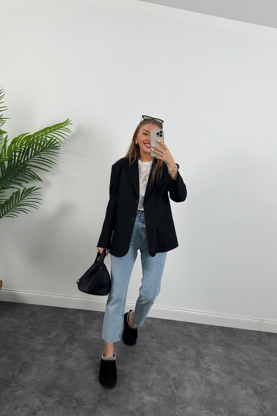 Massimo Kumaş Premium Kalite Pintarest Blazer Bf Ceket Siyah