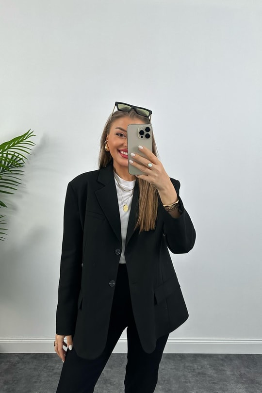 Massimo Kumaş Premium Kalite Pintarest Blazer Bf Ceket Siyah
