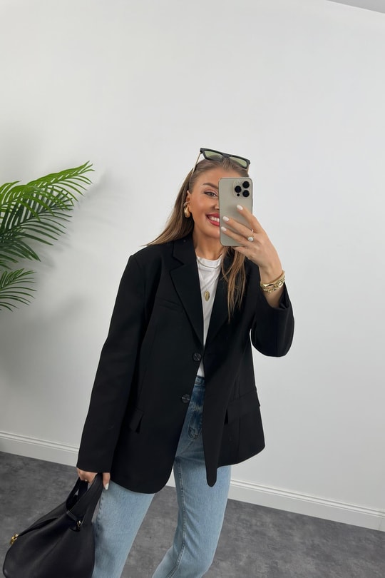 Massimo Kumaş Premium Kalite Pintarest Blazer Bf Ceket Siyah