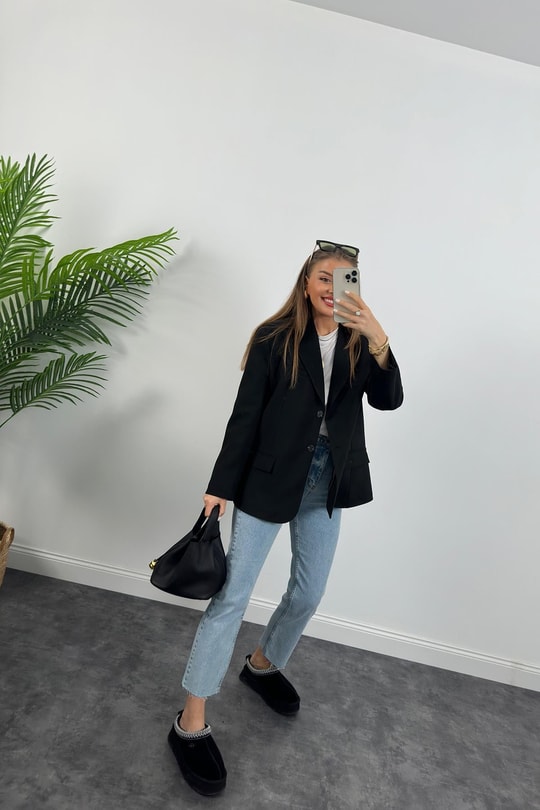 Massimo Kumaş Premium Kalite Pintarest Blazer Bf Ceket Siyah