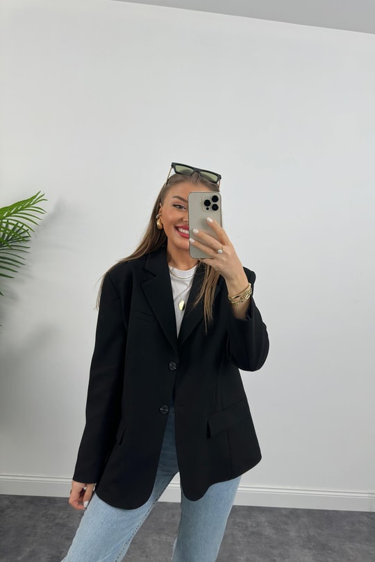 Massimo Kumaş Premium Kalite Pintarest Blazer Bf Ceket Siyah