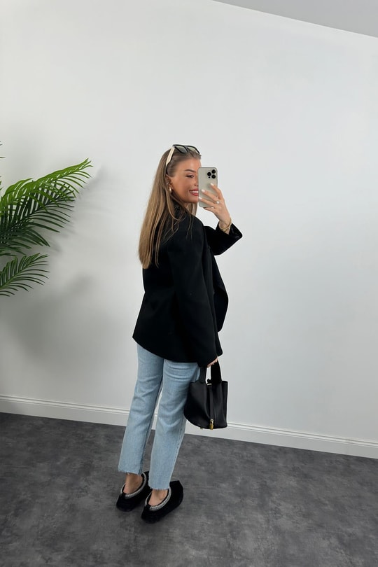 Massimo Kumaş Premium Kalite Pintarest Blazer Bf Ceket Siyah