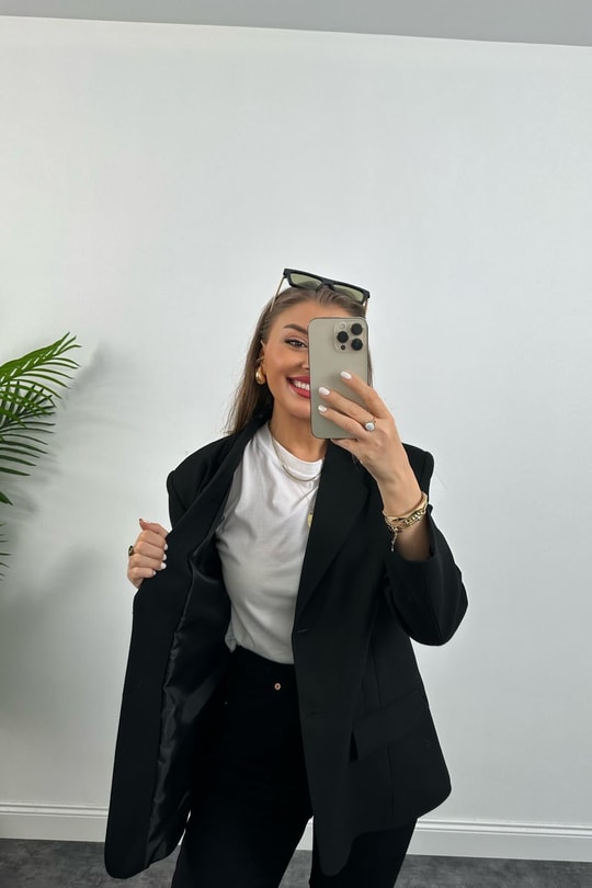 Massimo Kumaş Premium Kalite Pintarest Blazer Bf Ceket Siyah
