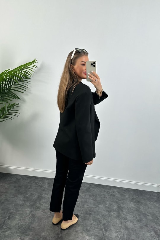 Massimo Kumaş Premium Kalite Pintarest Blazer Bf Ceket Siyah