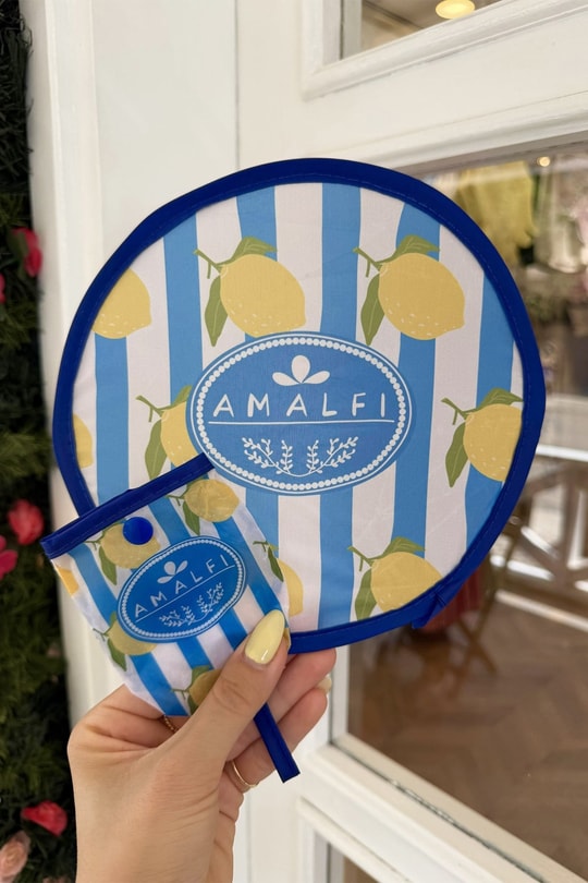 Mavi Çizgili Limonlu Katlanabilir Çantalı Yelpaze