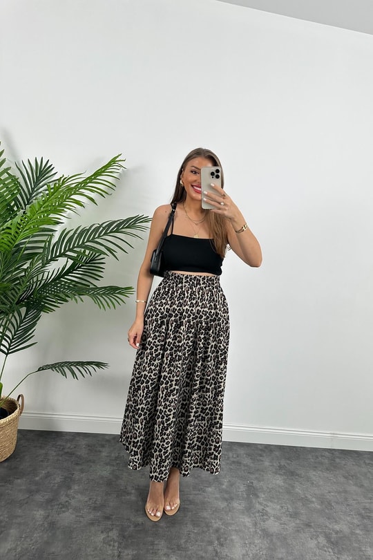 Maxi Boy Beli Lastikli Leopar Keten Etek