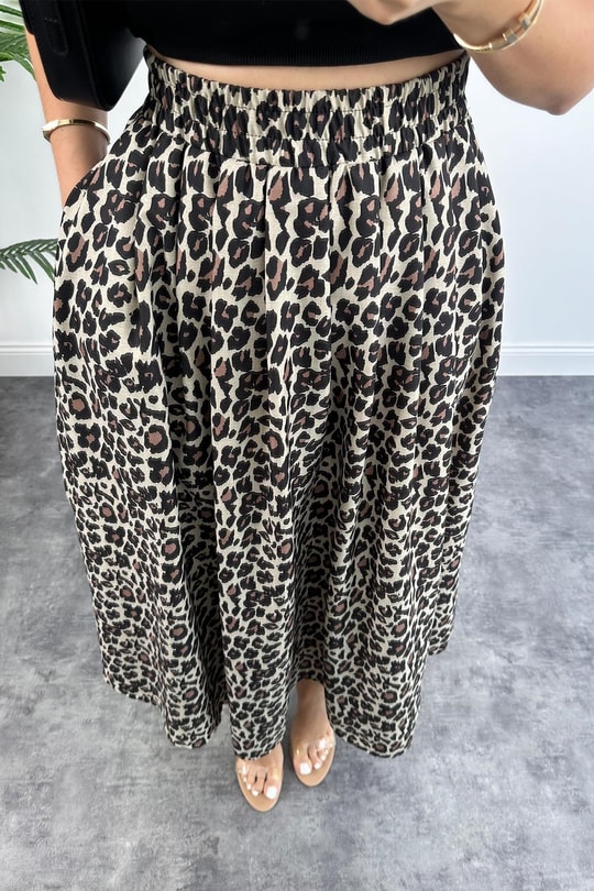 Maxi Boy Beli Lastikli Leopar Keten Etek
