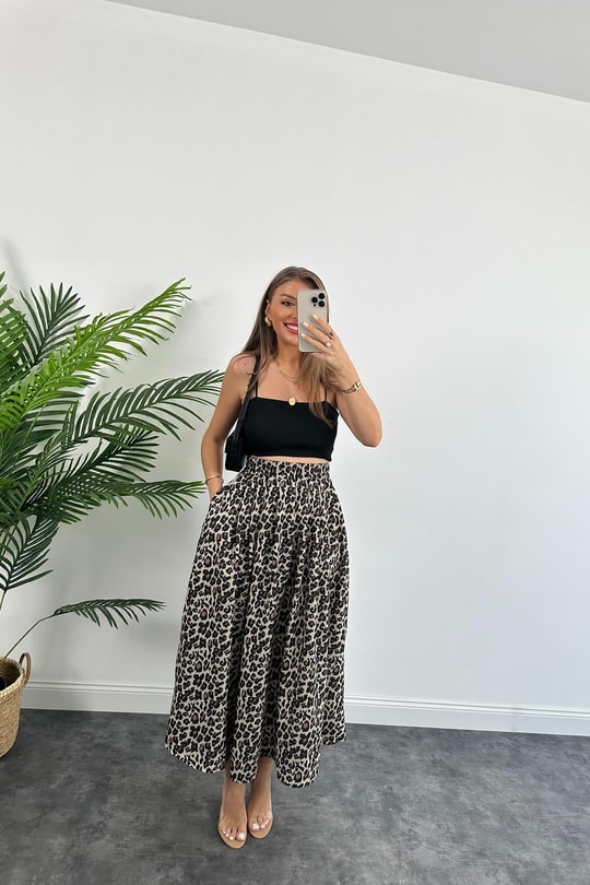 Maxi Boy Beli Lastikli Leopar Keten Etek