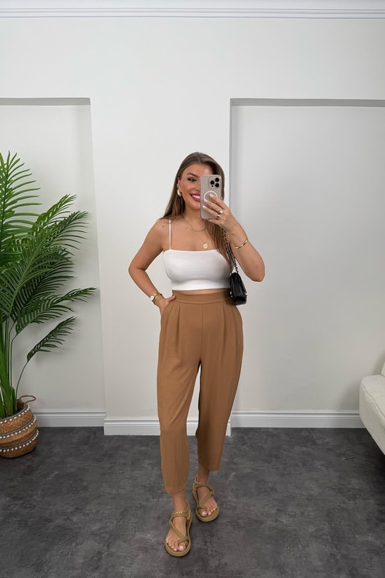Meşhur Keten Aerobin Harem Pantolonumuz Camel