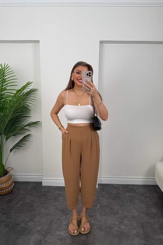 Meşhur Keten Aerobin Harem Pantolonumuz Camel