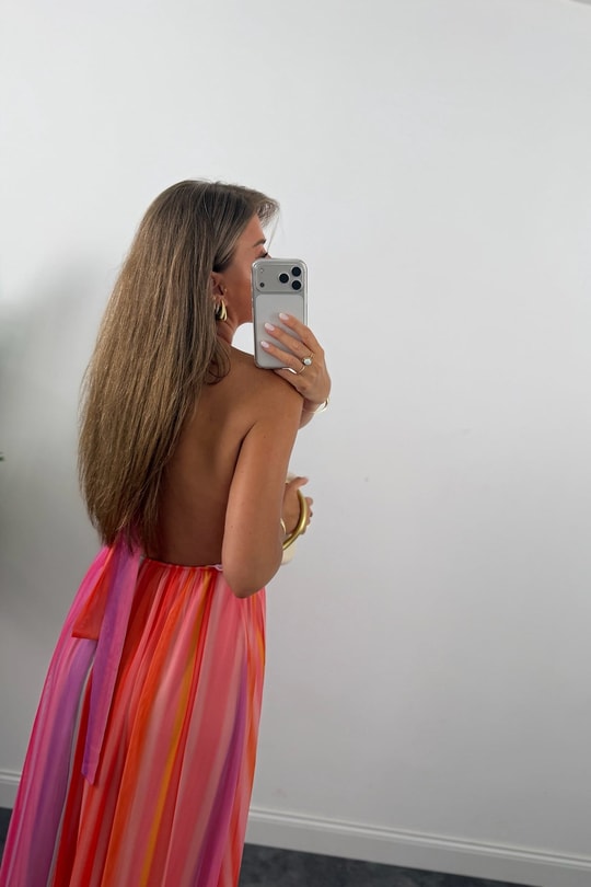 Mng Model Tasarım Renkli Maxi Tül Elbise
