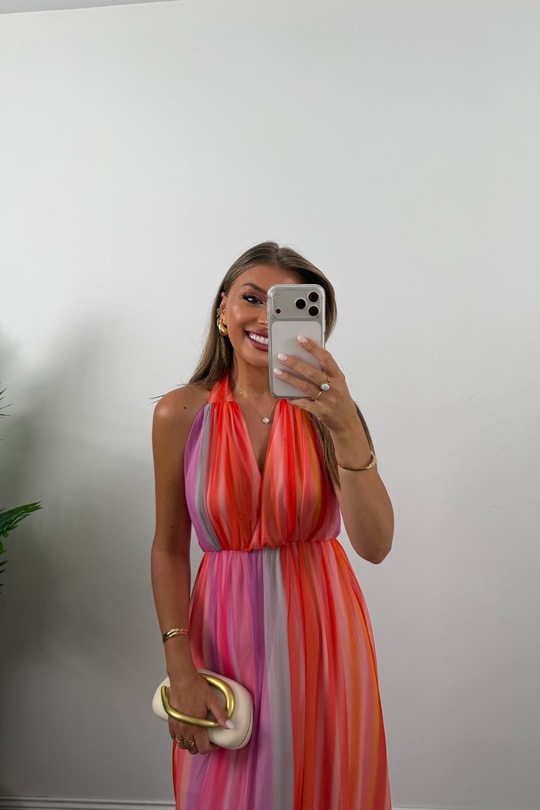 Mng Model Tasarım Renkli Maxi Tül Elbise