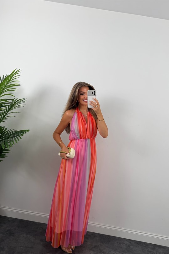 Mng Model Tasarım Renkli Maxi Tül Elbise