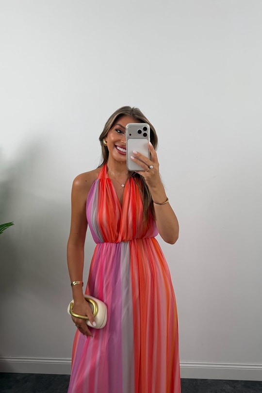 Mng Model Tasarım Renkli Maxi Tül Elbise