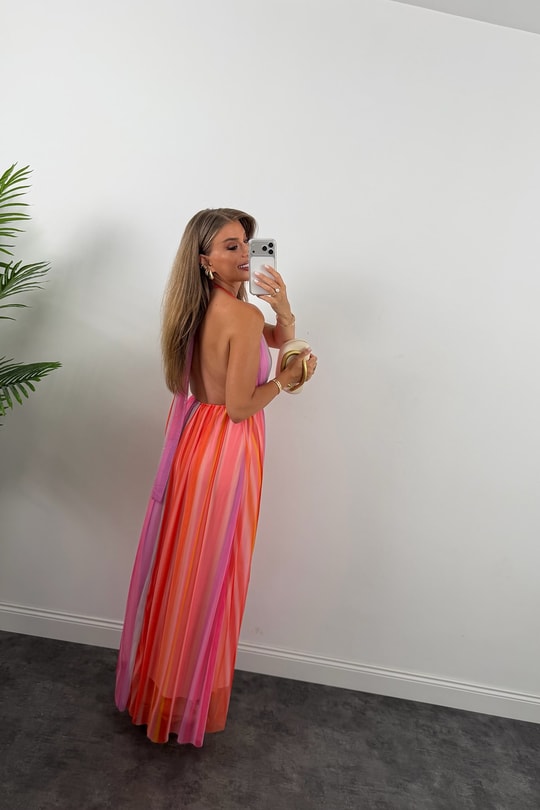 Mng Model Tasarım Renkli Maxi Tül Elbise
