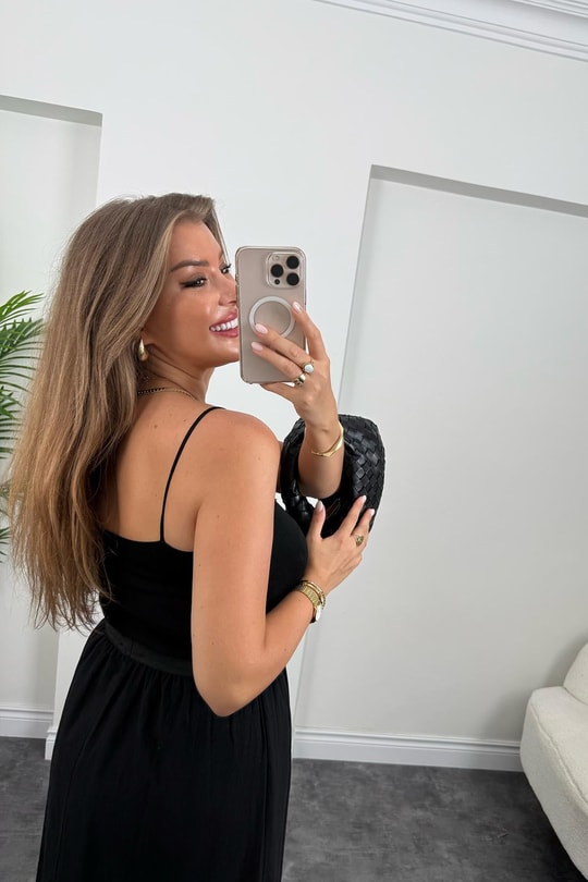 Ola Beli Nakışlı Lastikli %100 Pamuk Keten Astarlı Etek Siyah
