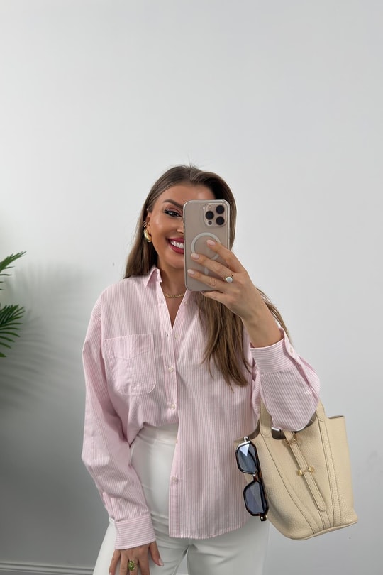 Orjinal Marka Tam Pamuklu İtalyan Marin Gömlek Pembe