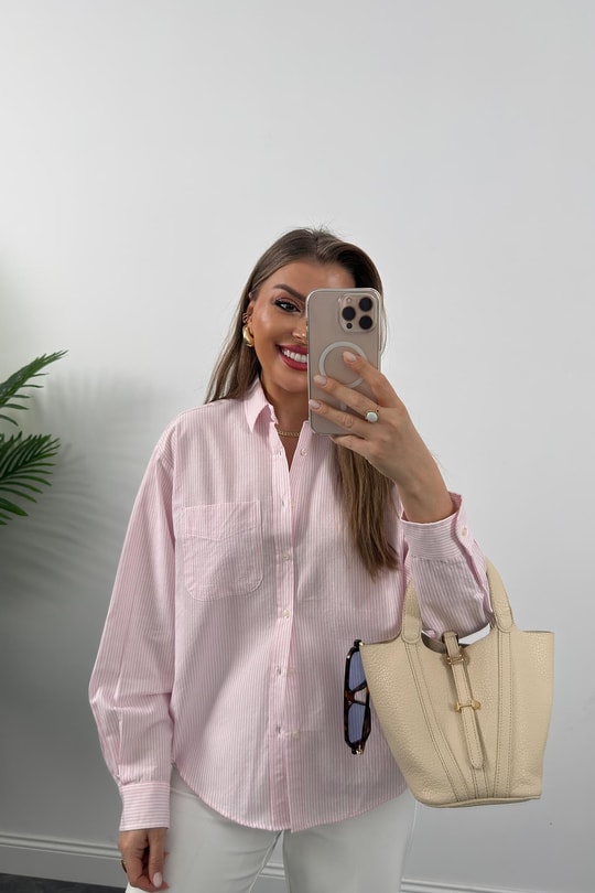 Orjinal Marka Tam Pamuklu İtalyan Marin Gömlek Pembe