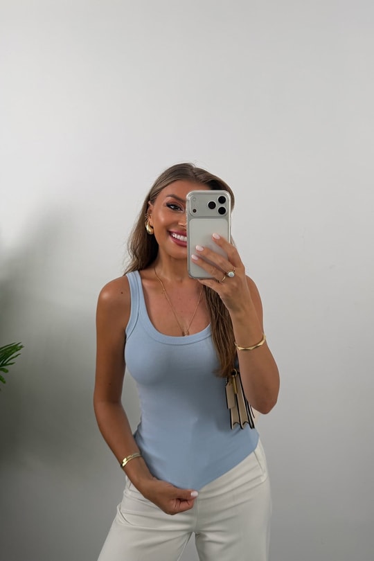 Orjinal Marka Tam Pamuklu U Yaka Basic Atlet Pastel Mavi