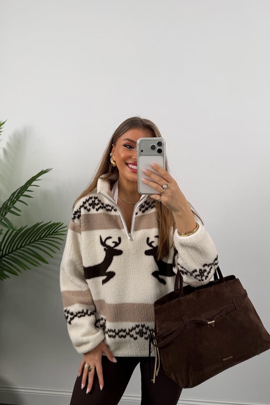 Oysh Model Çift Geyikli Polar Sweat