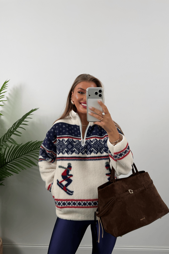 Oysh Model Lacivert Desenli Kayakçı Polar Sweat