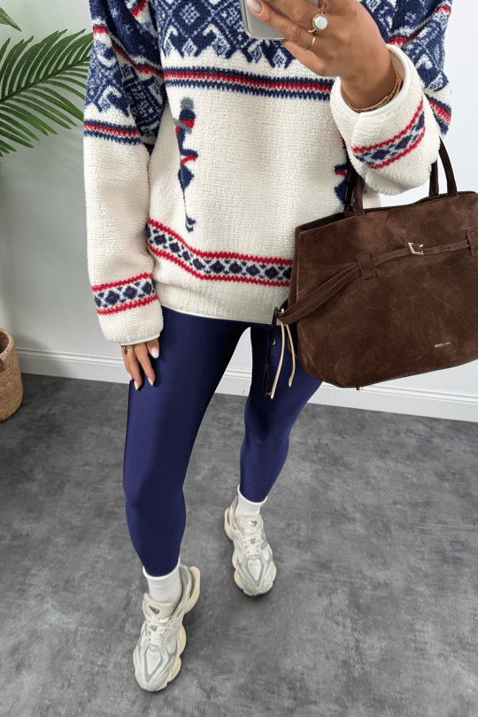 Oysh Model Lacivert Desenli Kayakçı Polar Sweat