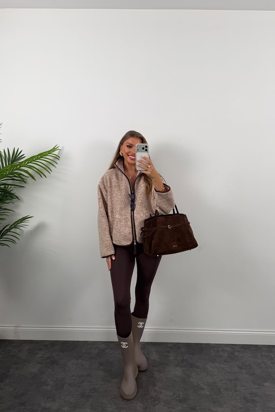 Oysh Model Polar Ceket Bej Çimçimli Kahve Biyeli