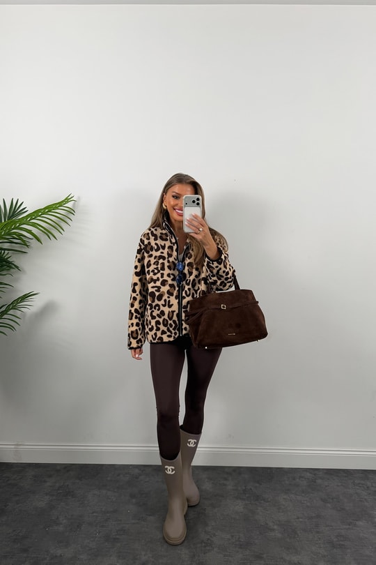 Oysh Model Polar Ceket Bej Kahve Leopar