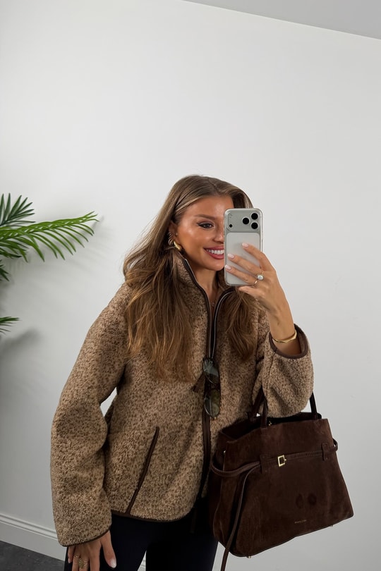 Oysh Model Polar Ceket Düz Renk Çim Çimli Kahve Biyeli Latte