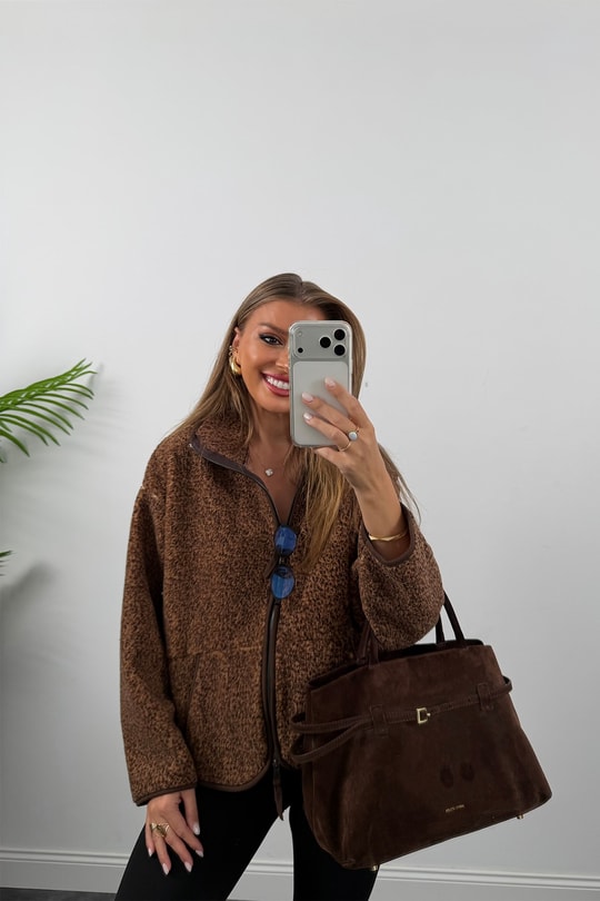 Oysh Model Polar Ceket Koyu Kahve Çimçimli