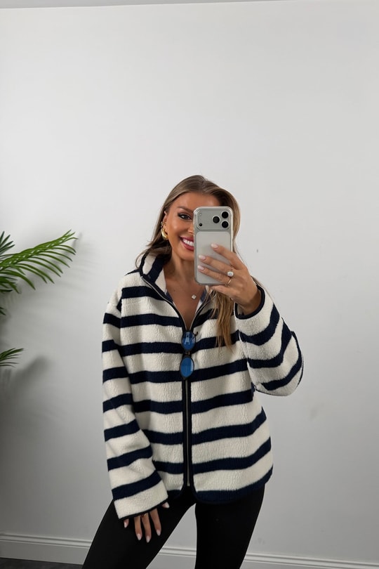 Oysh Model Polar Ceket Lacivert Çizgili